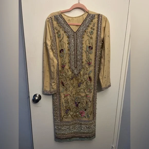 Pakistani Indian Designer Dress Heavy Hand Embroidery Heavy Shalwar Kameez Sz Sm - Picture 14 of 16